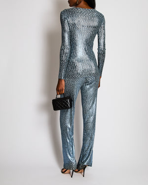 Missoni Metallic Blue Long Sleeve Top with Matching Trouser Set Size IT 38/40 (UK 6/8)