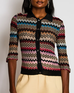 Missoni Metallic Multicoloured Long Sleeve Knitted Button Down Top Size IT S (UK 6/8)