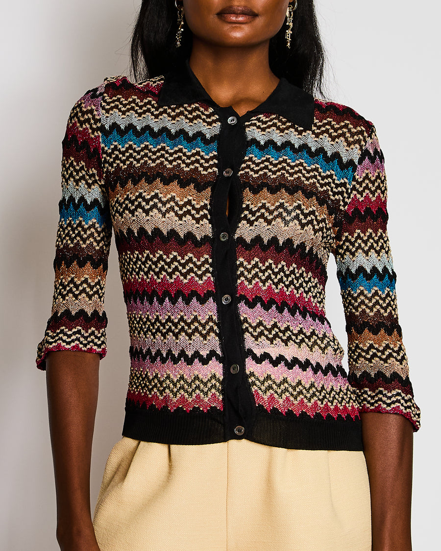 Missoni Metallic Multicoloured Long Sleeve Knitted Button Down Top Size IT S (UK 6/8)