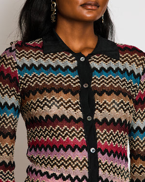 Missoni Metallic Multicoloured Long Sleeve Knitted Button Down Top Size IT S (UK 6/8)