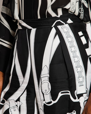 Hermès Silk Black and White Printed Trousers with Back Pocket and Elasticated Waist Size FR 42 (UK 14)