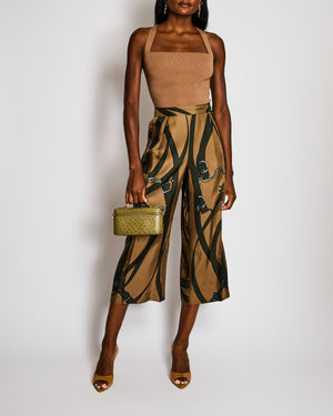 Hermès Silk Green Printed Trousers with Back Pocket and Elasticated Waist Size FR 42 (UK 14)