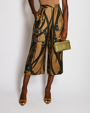 Hermès Silk Green Printed Trousers with Back Pocket and Elasticated Waist Size FR 42 (UK 14)
