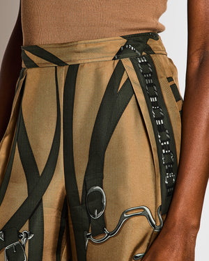 Hermès Silk Green Printed Trousers with Back Pocket and Elasticated Waist Size FR 42 (UK 14)