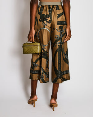 Hermès Silk Green Printed Trousers with Back Pocket and Elasticated Waist Size FR 42 (UK 14)