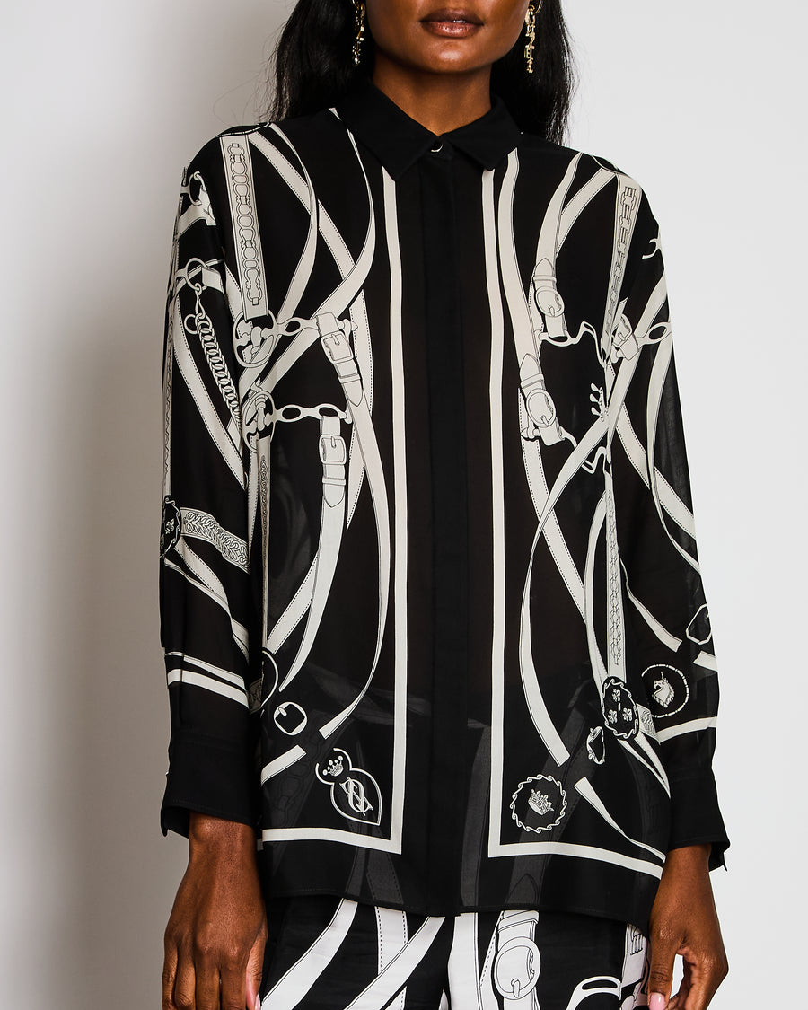 Hermès Silk Black and White Printed Shirt Size FR 40 (UK 12)