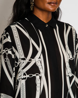 Hermès Silk Black and White Printed Shirt Size FR 40 (UK 12)