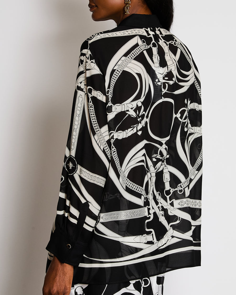 Hermès Silk Black and White Printed Shirt Size FR 40 (UK 12)