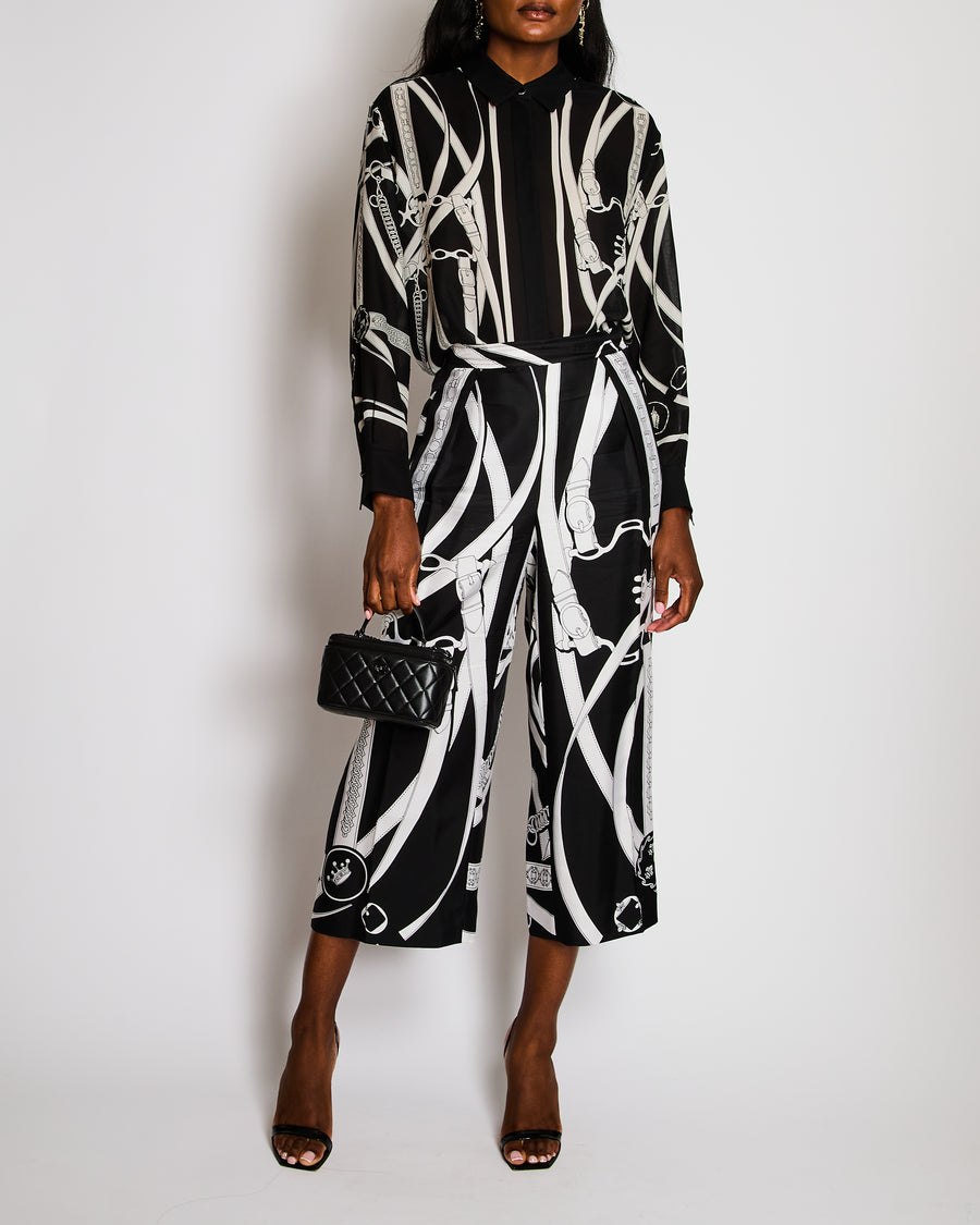 Hermès Silk Black and White Printed Shirt Size FR 40 (UK 12)