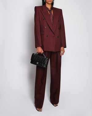 Saint Laurent Burgundy Double Breasted Blazer Jacket with Patterned Tie and Trousers Suit Set Size FR 34 (UK 6)