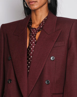 Saint Laurent Burgundy Double Breasted Blazer Jacket with Patterned Tie and Trousers Suit Set Size FR 34 (UK 6)