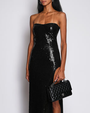 Monot Black Sequin Strapless Dress with Leg Cutouts Size US 6 (UK 10)