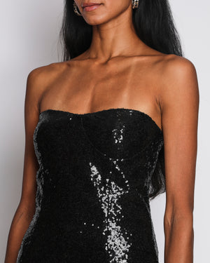 Monot Black Sequin Strapless Dress with Leg Cutouts Size US 6 (UK 10)