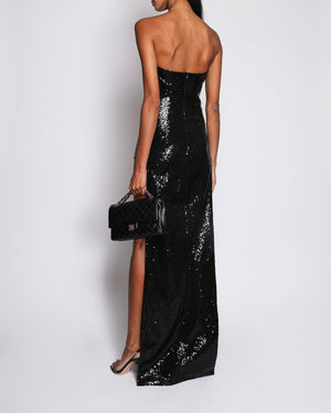 Monot Black Sequin Strapless Dress with Leg Cutouts Size US 6 (UK 10)