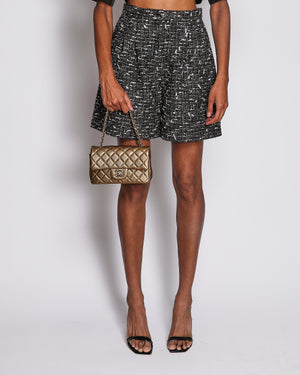 Chanel 24/A Black and White Glitter Tweed Wide Shorts Size FR 36 (UK 8)