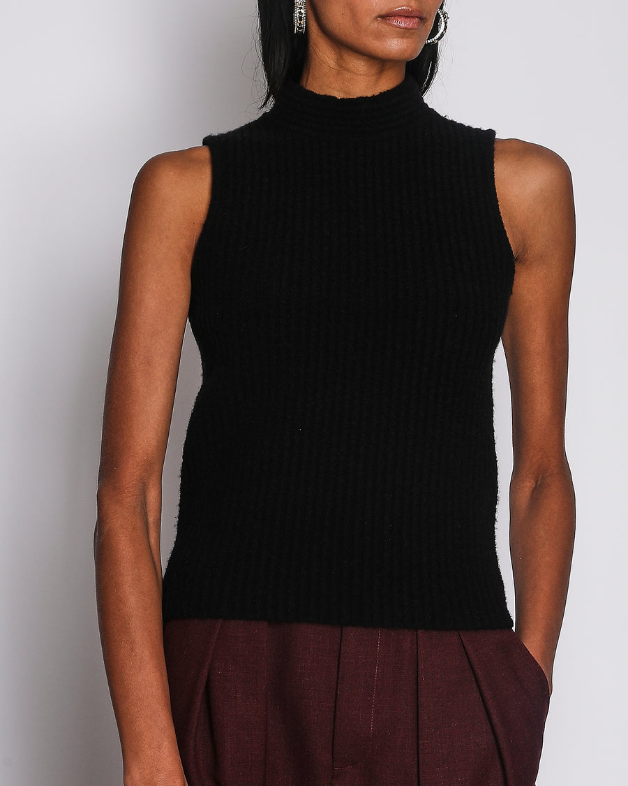 Hermès Black Sleeveless Ribbed Mock neck Jumper Size FR 34 (UK 6)
