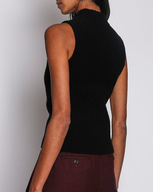 Hermès Black Sleeveless Ribbed Mock neck Jumper Size FR 34 (UK 6)