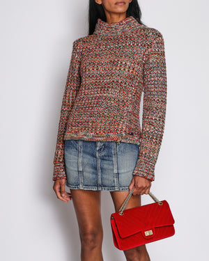 Chanel Red Multi Coloured Mock Neck Jumper Size FR 38 UK 10