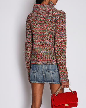 Chanel Red Multi Coloured Mock Neck Jumper Size FR 38 UK 10