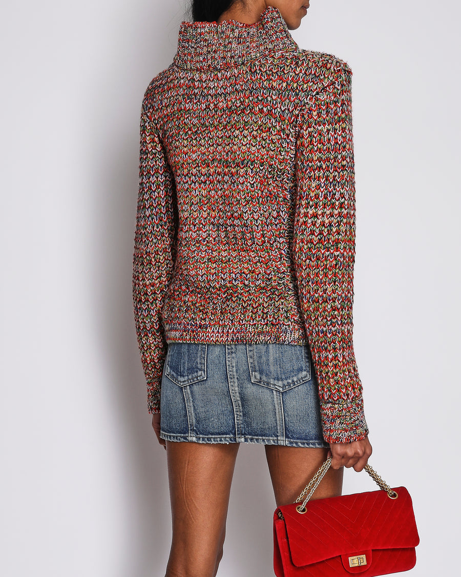 Chanel Red Multi Coloured Mock Neck Jumper Size FR 38 UK 10