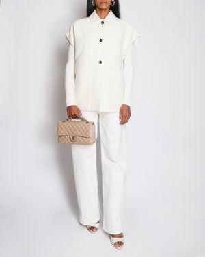 Hermès Cream Cashmere Boxy Short Sleeve Jacket Size FR 36 (UK 8)