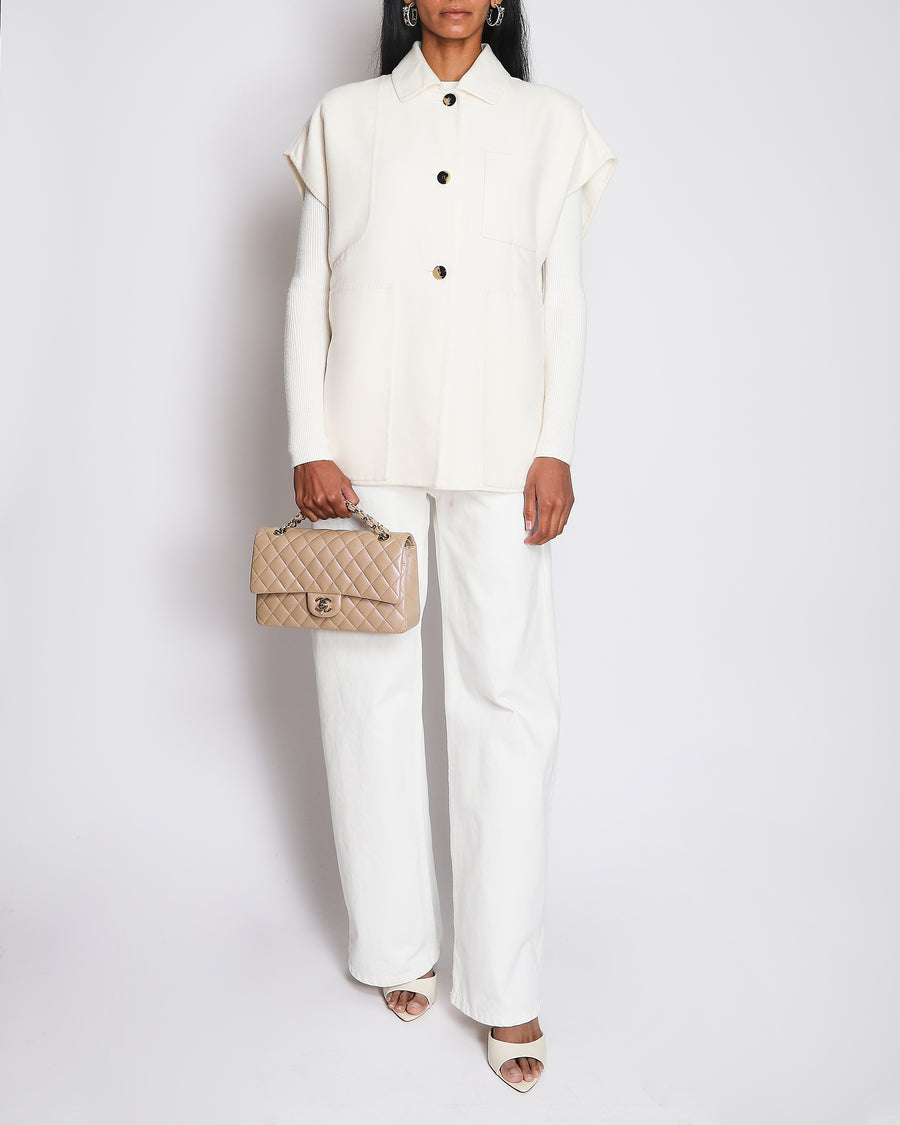Hermès Cream Cashmere Boxy Short Sleeve Jacket Size FR 36 (UK 8)