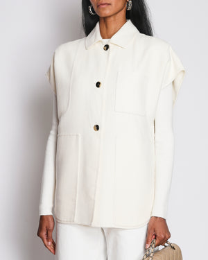Hermès Cream Cashmere Boxy Short Sleeve Jacket Size FR 36 (UK 8)