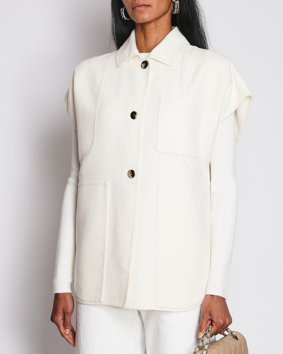 Hermès Cream Cashmere Boxy Short Sleeve Jacket Size FR 36 (UK 8)
