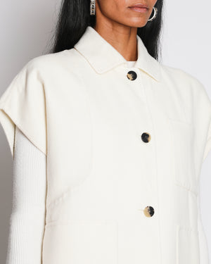 Hermès Cream Cashmere Boxy Short Sleeve Jacket Size FR 36 (UK 8)