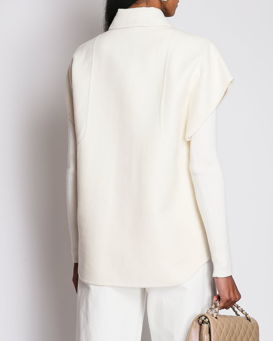 Hermès Cream Cashmere Boxy Short Sleeve Jacket Size FR 36 (UK 8)
