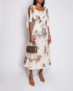 Zimmermann Beige Floral-Print Patience Slip Dress with Lace Detail and Tie Straps Size 0 (UK 8)