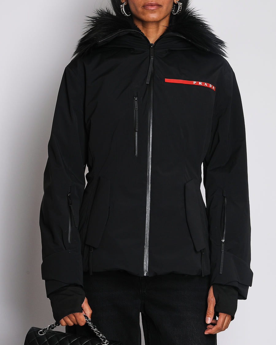 Prada Black Extreme-Tex Ski Jacket with Fur-Trimmed Hood Size S (UK 6-8)