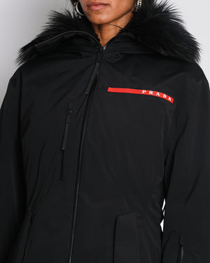 Prada Black Extreme-Tex Ski Jacket with Fur-Trimmed Hood Size S (UK 6-8)