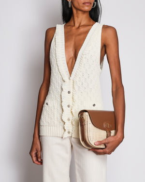 Chanel Beige Cotton Knit Sleeveless Vest with Ruffle Trim Size FR 38 (UK 10)