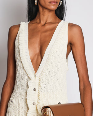 Chanel Beige Cotton Knit Sleeveless Vest with Ruffle Trim Size FR 38 (UK 10)