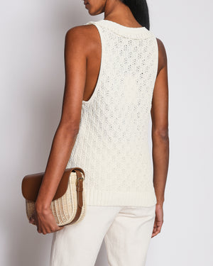 Chanel Beige Cotton Knit Sleeveless Vest with Ruffle Trim Size FR 38 (UK 10)