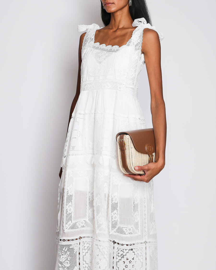 Zimmermann White Aster Lace Trim Slip Dress With Tie Straps Size 0 (UK 8)