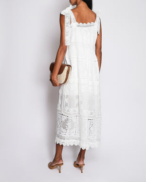 Zimmermann White Aster Lace Trim Slip Dress With Tie Straps Size 0 (UK 8)