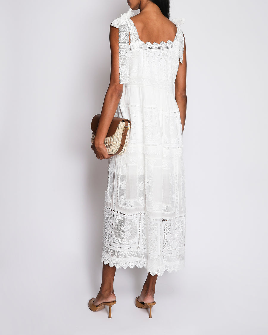 Zimmermann White Aster Lace Trim Slip Dress With Tie Straps Size 0 (UK 8)