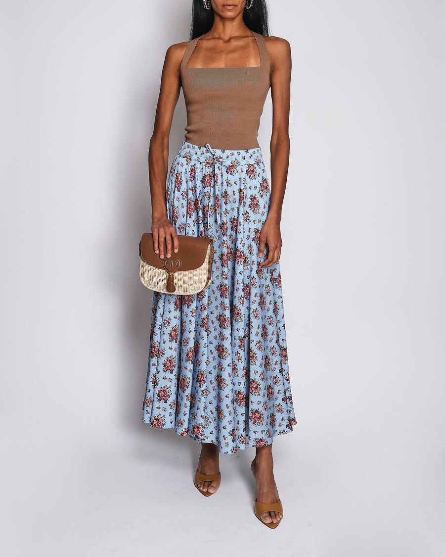 Dolce & Gabbana Blue Floral Print Midi Skirt Size IT 40 (UK 8)