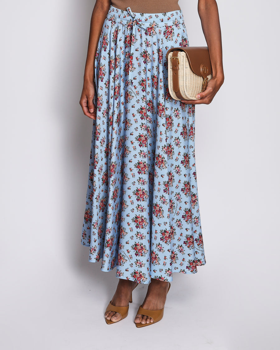 Dolce & Gabbana Blue Floral Print Midi Skirt Size IT 40 (UK 8)