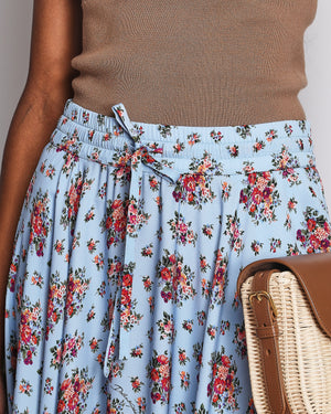 Dolce & Gabbana Blue Floral Print Midi Skirt Size IT 40 (UK 8)