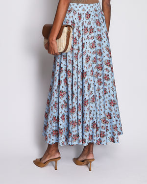 Dolce & Gabbana Blue Floral Print Midi Skirt Size IT 40 (UK 8)