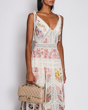 Zimmermann Beige Daylight Slip Dress with Patchwork Floral Print Size 0 (UK 8)