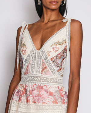 Zimmermann Beige Daylight Slip Dress with Patchwork Floral Print Size 0 (UK 8)