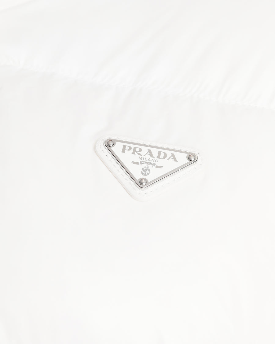 Prada White Re-Nylon Cropped Down Jacket with Triangle Logo Plaque and Drawstring Detail Size IT 38 (UK 6)