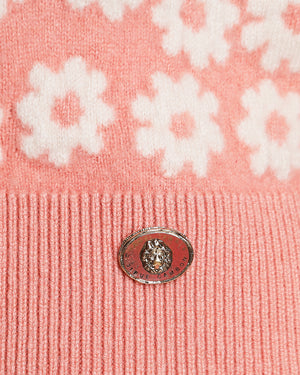 Chanel 22/P Coral Pink Cashmere Jumper with Daisy and CC Logo Pattern Size FR 36 (UK 8)
