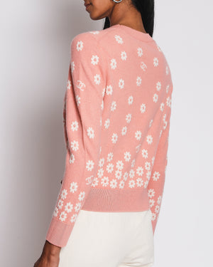 Chanel 22/P Coral Pink Cashmere Jumper with Daisy and CC Logo Pattern Size FR 36 (UK 8)