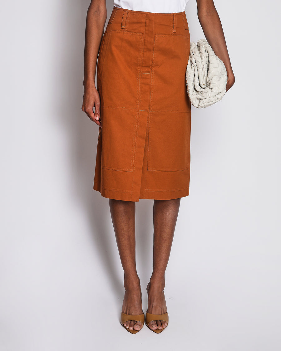 Hermès Burnt Orange Utility Midi Skirt Size FR 36 (UK 8)
