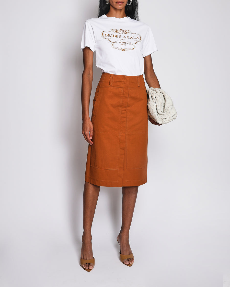 Hermès Burnt Orange Utility Midi Skirt Size FR 36 (UK 8)